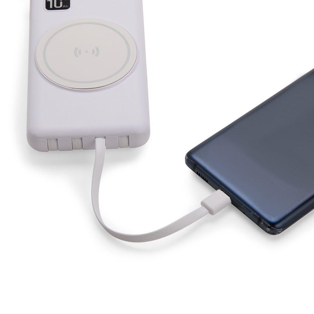 Power Bank 10.000mAh TE1328 na cor Branco, brinde personalizado Sky Brindes
