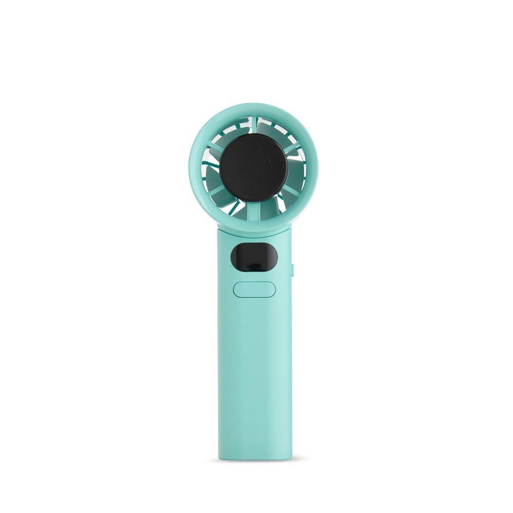 Mini Ventilador Recarregável TE1329 na cor Verde água, brinde personalizado Sky Brindes