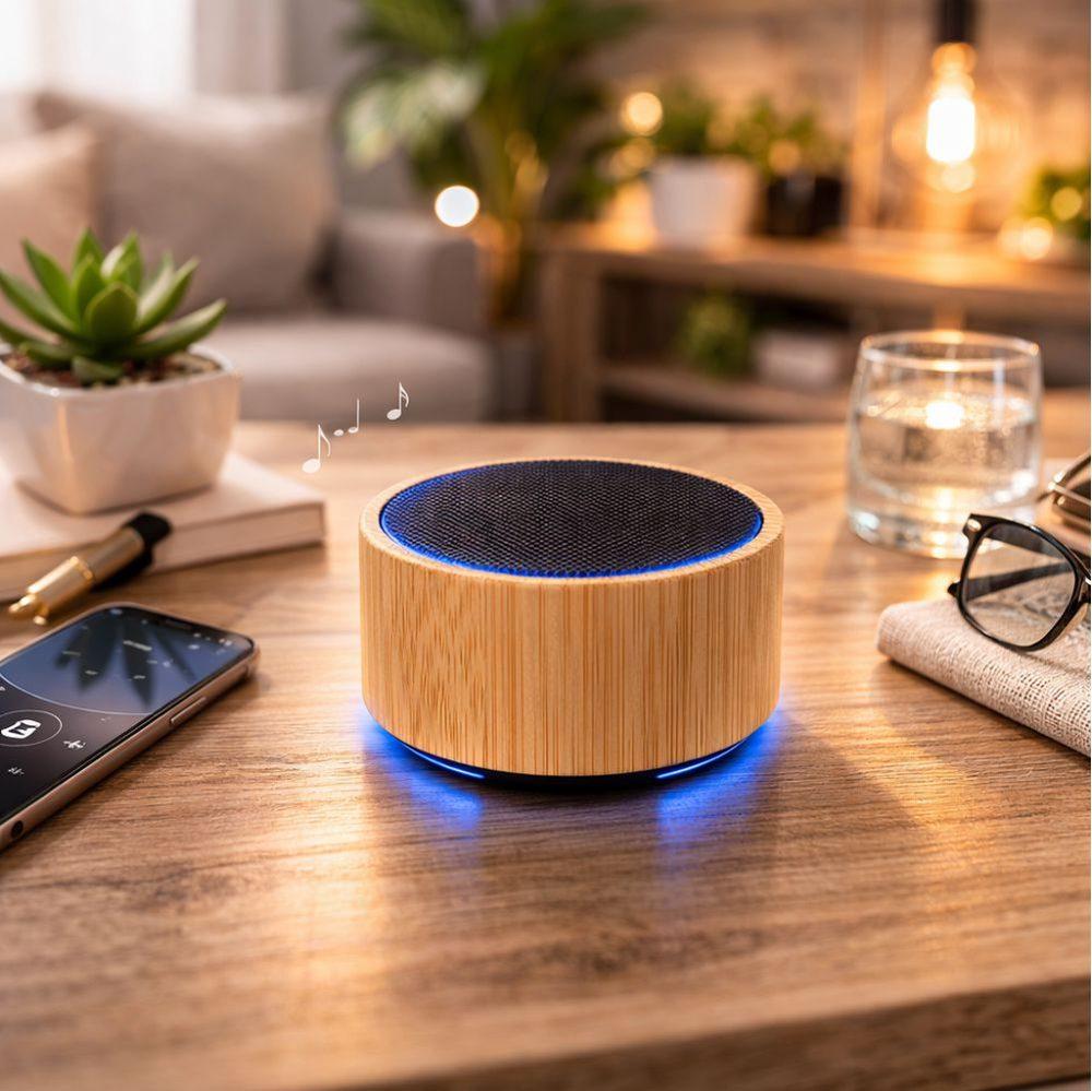 Caixa de som Portátil TE1343 na cor Natural, brinde personalizado Sky Brindes