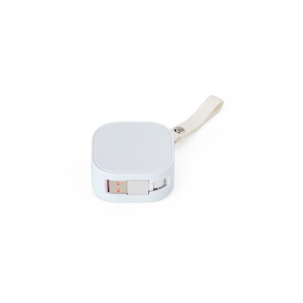 Cabo USB retrátil 3 em 1 TE1345 na cor Branco, brinde personalizado Sky Brindes