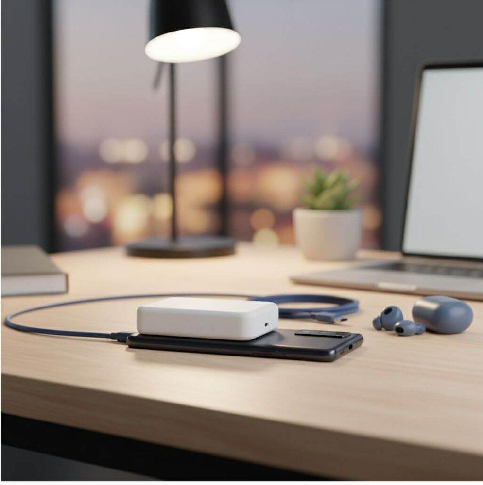 Power Bank 10.000mAh TE1346 na cor Branco, brinde personalizado Sky Brindes