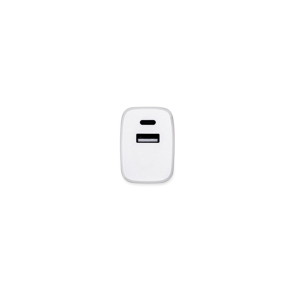Adaptador USB-A 18W e USB-C 20W TE1350 na cor Branco, brinde personalizado Sky Brindes