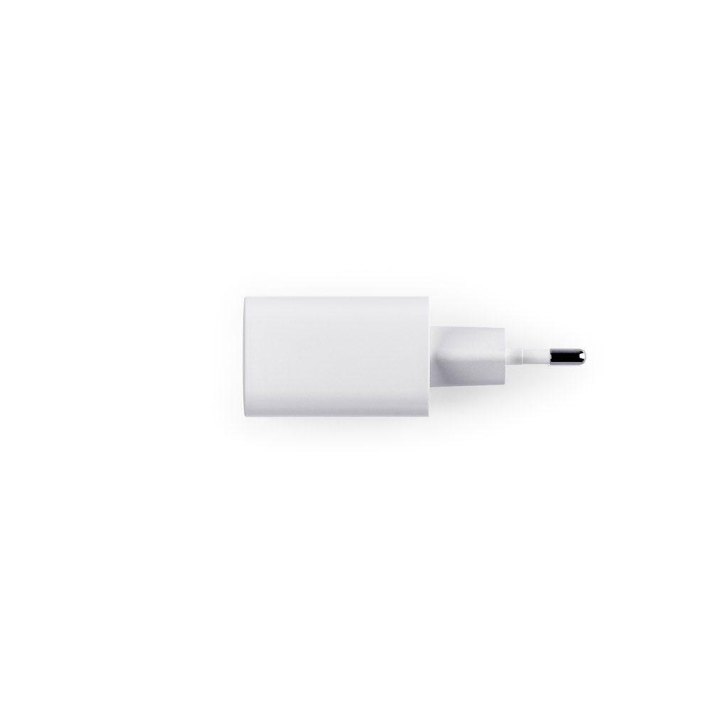 Adaptador USB-A 18W e USB-C 20W TE1350 na cor Branco, brinde personalizado Sky Brindes