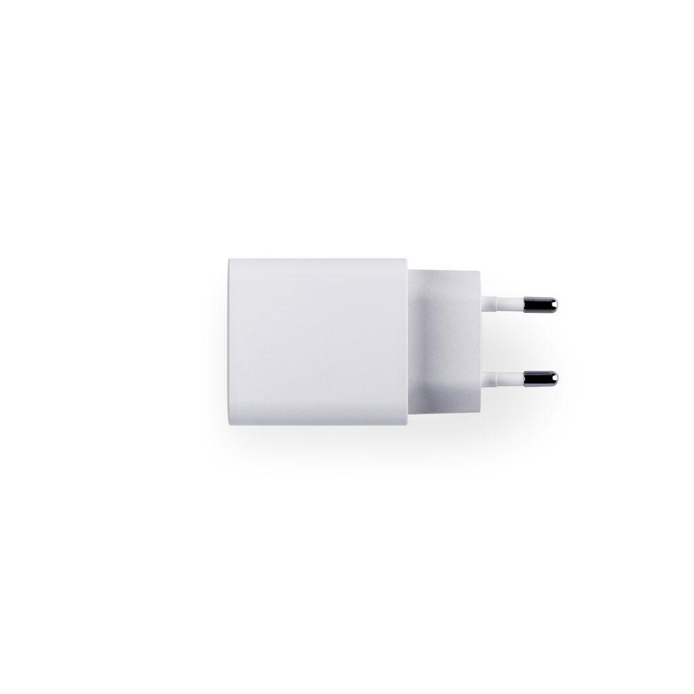 Adaptador USB-A 18W e USB-C 20W TE1350 na cor Branco, brinde personalizado Sky Brindes