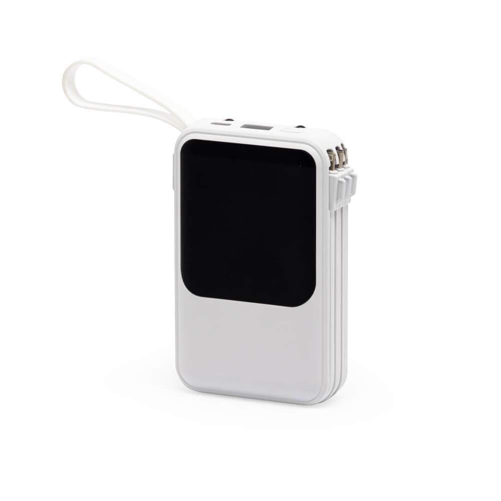 Power Bank 10.000mAh TE1351 na cor Branco, brinde personalizado Sky Brindes