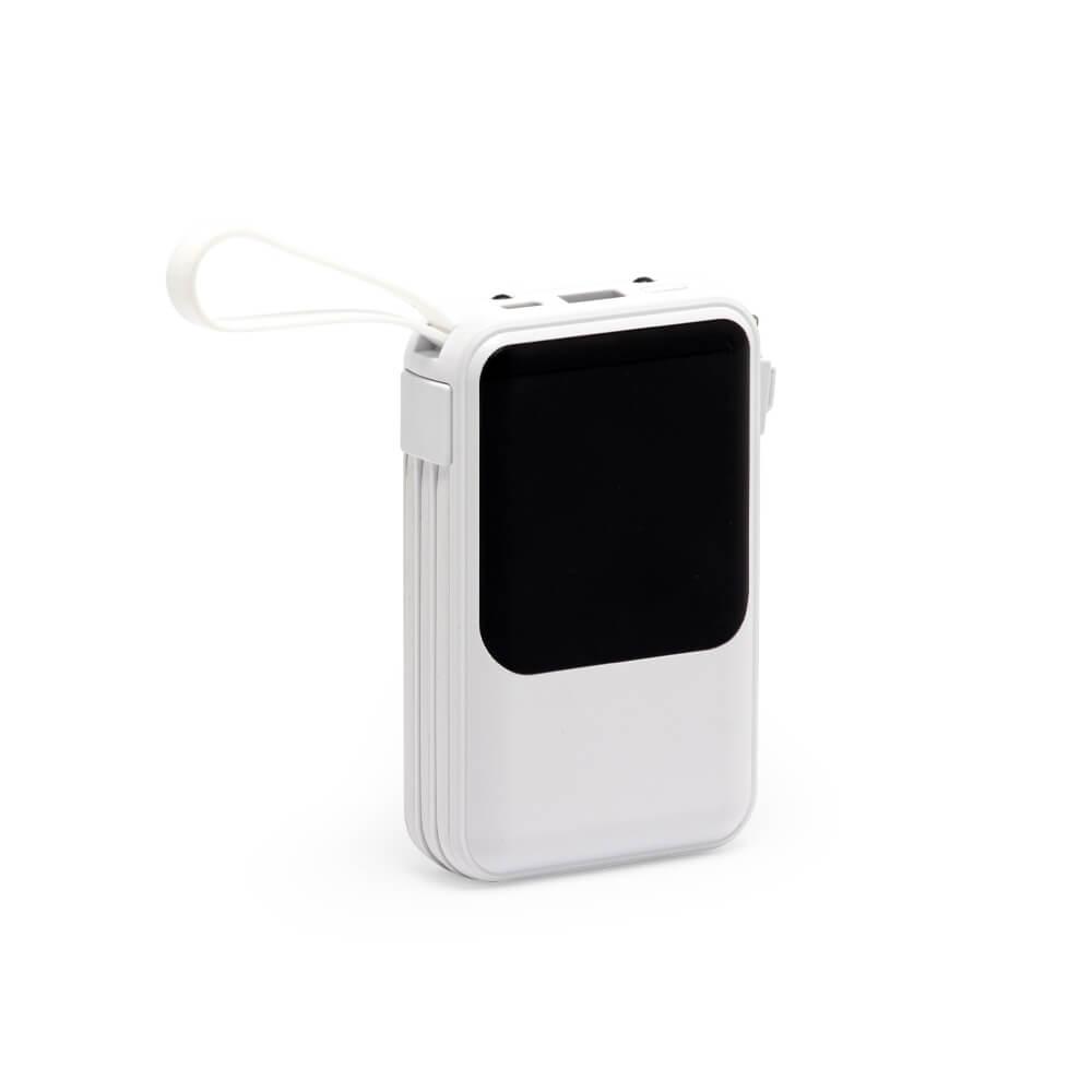 Power Bank 10.000mAh TE1351 na cor Branco, brinde personalizado Sky Brindes