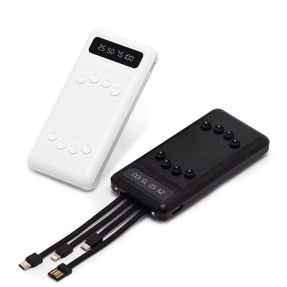 Power bank 10.000mah c lanterna e multissaídas TE1364 na cor Preto, brinde personalizado Sky Brindes