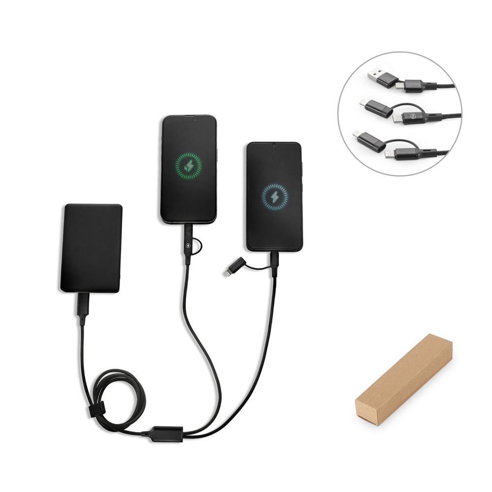 Cabo usb super-rápido 6 em 1 em alumínio 20% reciclado e pet 4% reciclado TE1400 na cor Preto, brinde personalizado Sky Brindes