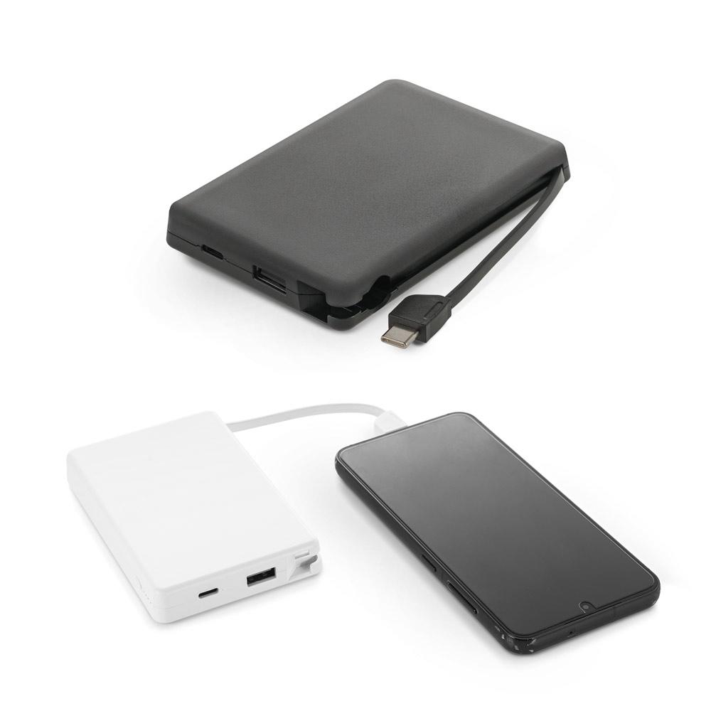 Bateria portátil com cabo integrado, em abs 100% reciclado (10'000 mah) TE1401 na cor Branco e cobre, brinde personalizado Sky Brindes