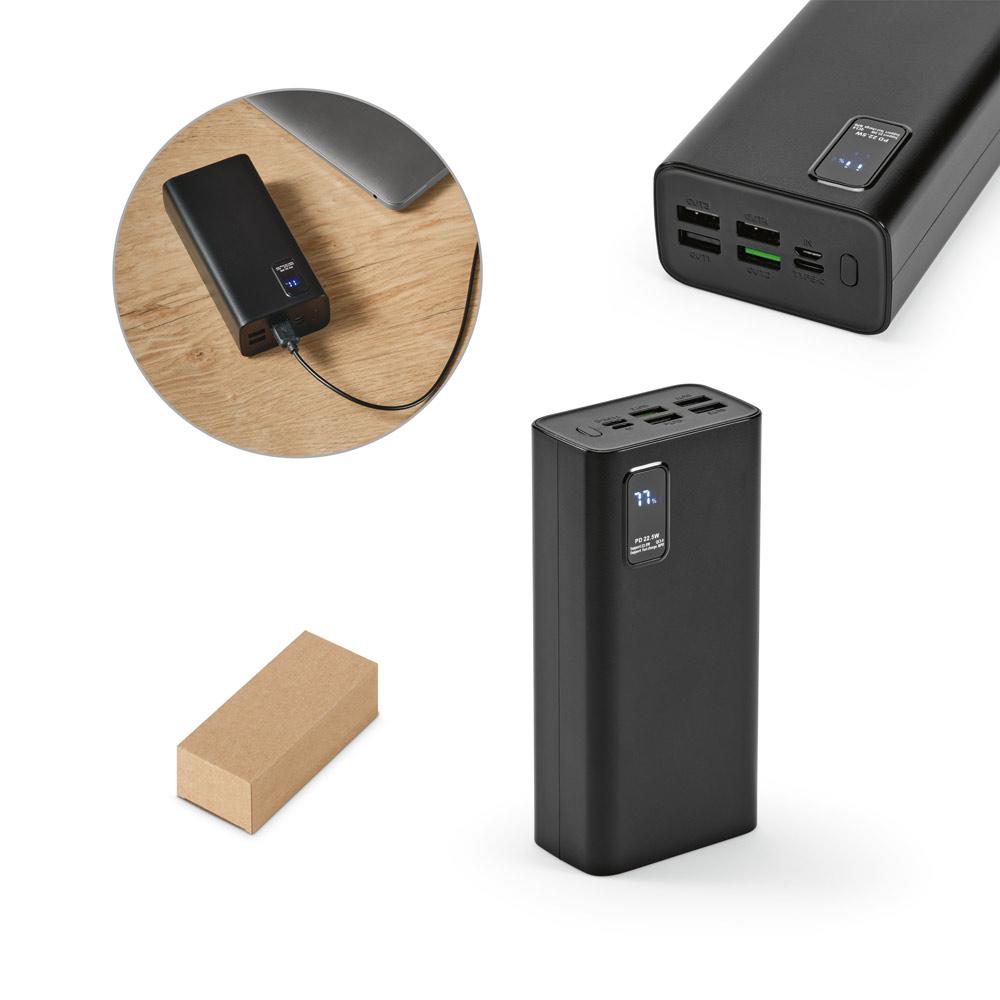 Bateria portátil em abs 100% reciclado (30'000 mah) TE1405 na cor Preto, brinde personalizado Sky Brindes
