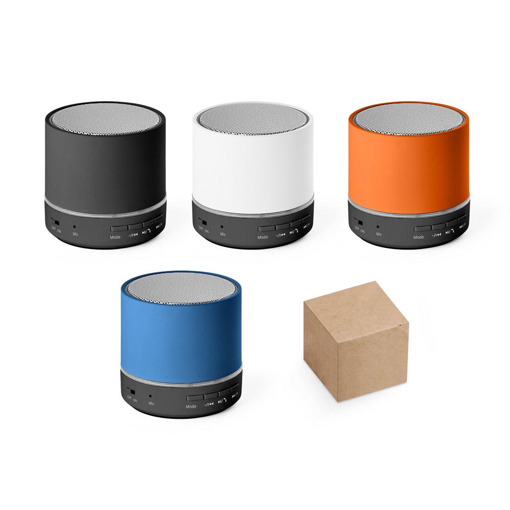 Caixa de som portátil com microfone e autonomia de 4h30 (400 mah), em abs 100% reciclado TE1406 na cor Branco e cobre, brinde personalizado Sky Brindes