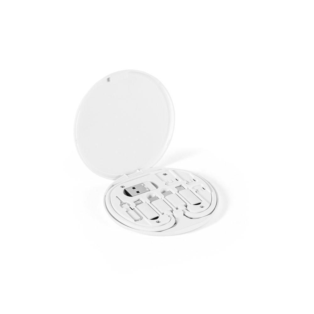 Conjunto cabo e adaptadores TE1408 na cor Branco, brinde personalizado Sky Brindes