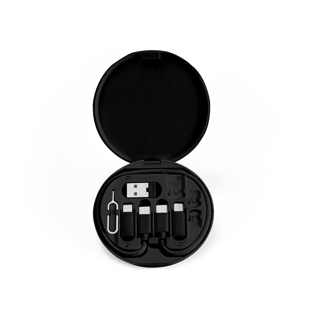 Conjunto cabo e adaptadores TE1408 na cor Branco, brinde personalizado Sky Brindes