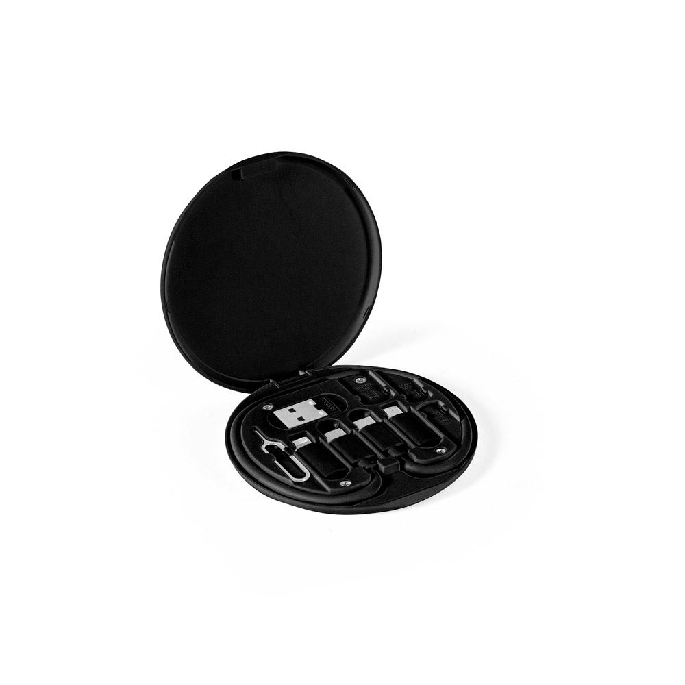Conjunto cabo e adaptadores TE1408 na cor Preto, brinde personalizado Sky Brindes