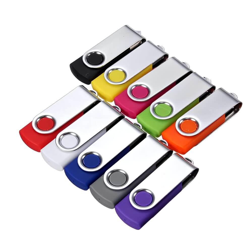 Pen Drive SM Giratório TP1080 na cor Amarelo, brinde personalizado Sky Brindes