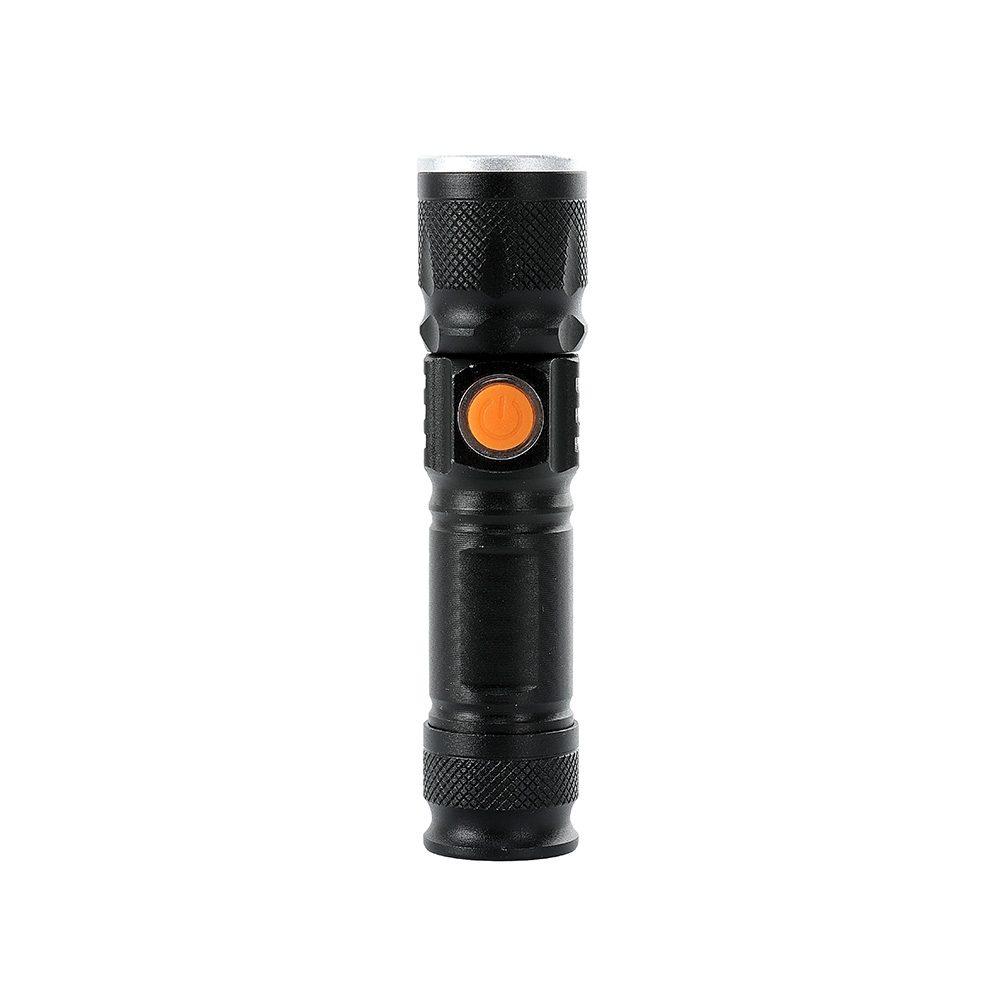 Lanterna metal recarregável UF1226 na cor Preto, brinde personalizado Sky Brindes
