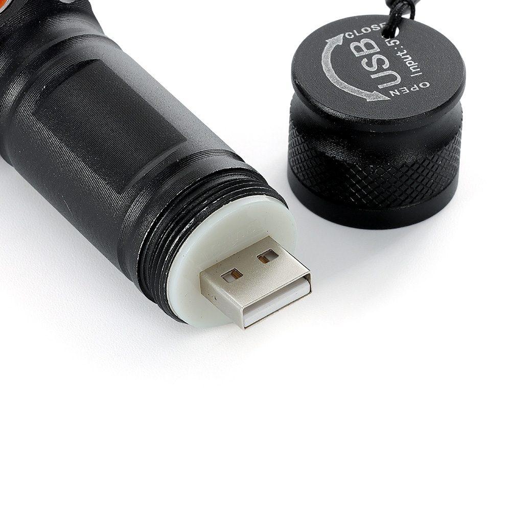 Lanterna metal recarregável UF1226 na cor Preto, brinde personalizado Sky Brindes