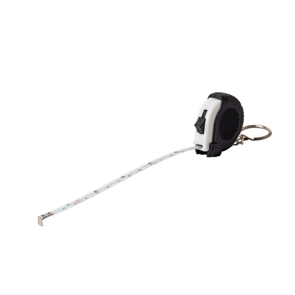 Chaveiro trena emborrachada de 1 metro UF1232 na cor Preto e branco, brinde personalizado Sky Brindes