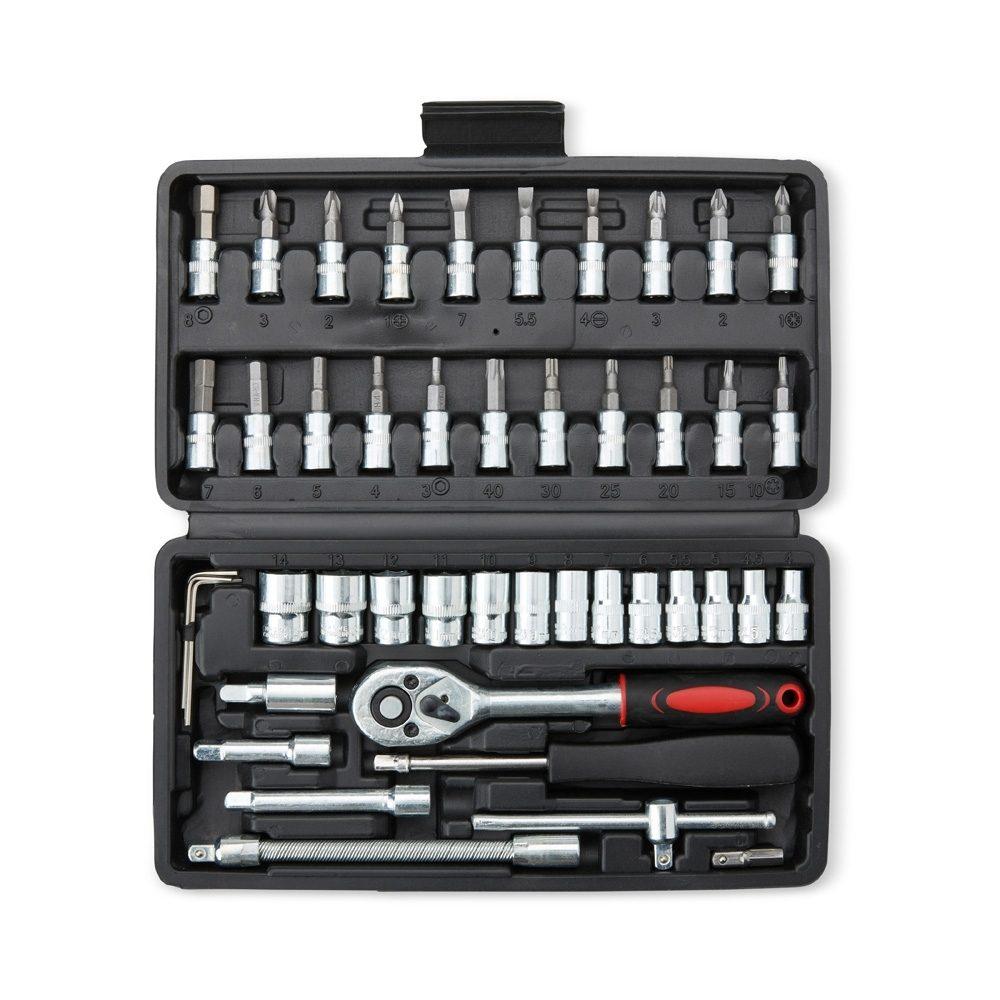 Kit ferramenta 45 peças UF1235 na cor Preto, brinde personalizado Sky Brindes