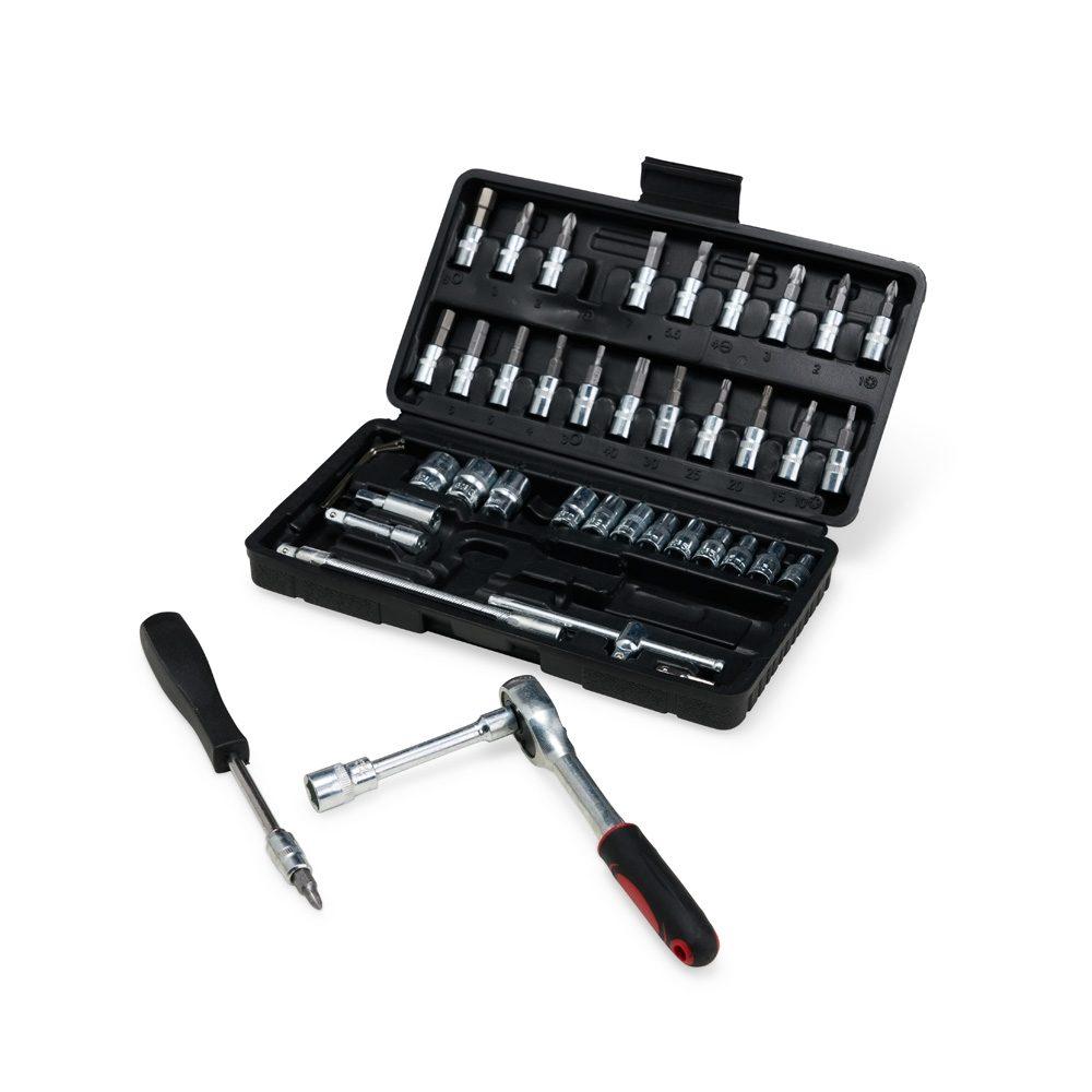 Kit ferramenta 45 peças UF1235 na cor Preto, brinde personalizado Sky Brindes