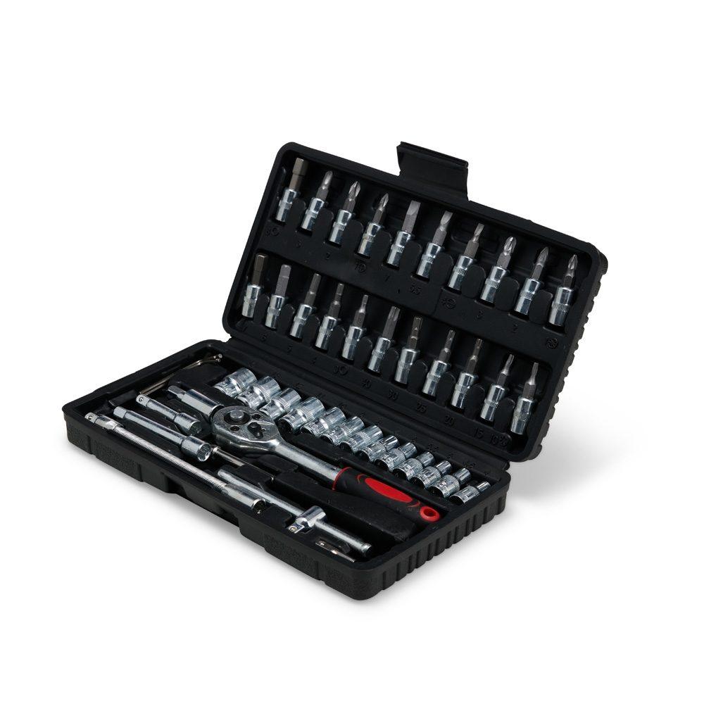 Kit ferramenta 45 peças UF1235 na cor Preto, brinde personalizado Sky Brindes