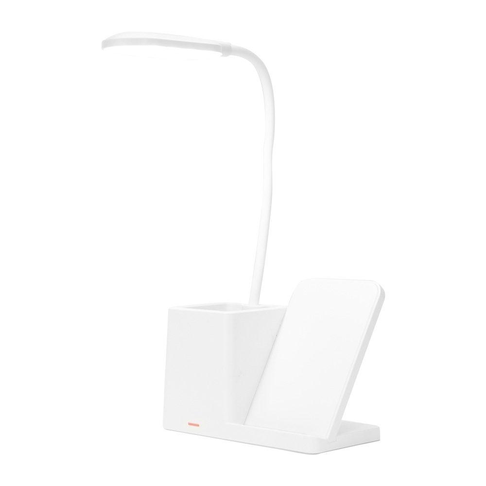 Luminária led com carregamento via indução e porta-caneta UF1245 na cor Branco, brinde personalizado Sky Brindes