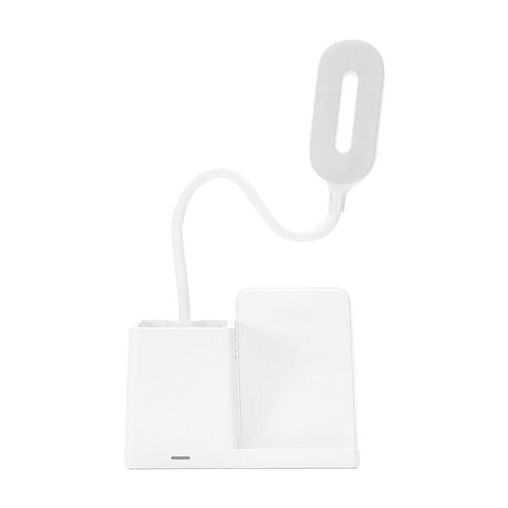 Luminária led com carregamento via indução e porta-caneta UF1245 na cor Branco, brinde personalizado Sky Brindes