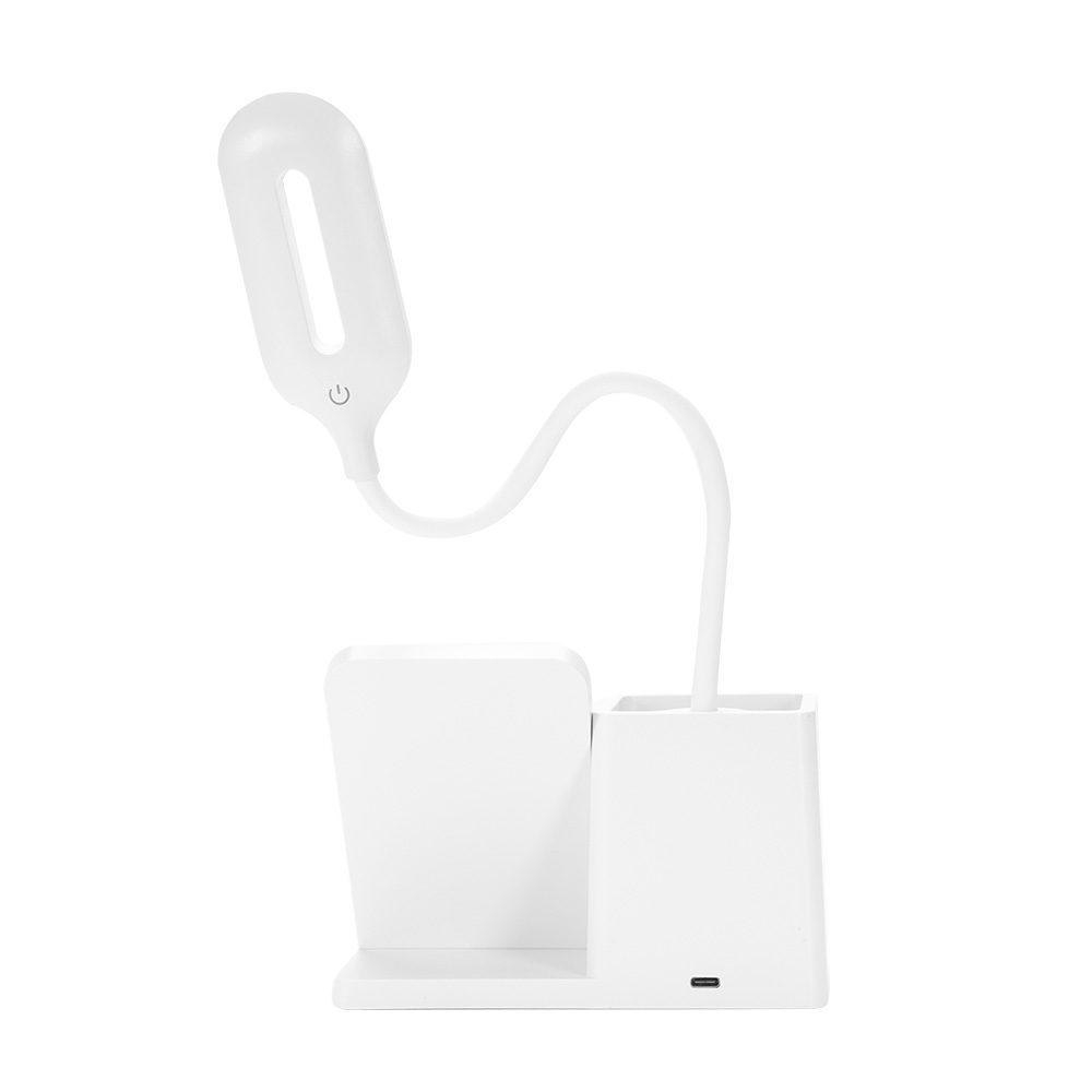 Luminária led com carregamento via indução e porta-caneta UF1245 na cor Branco, brinde personalizado Sky Brindes