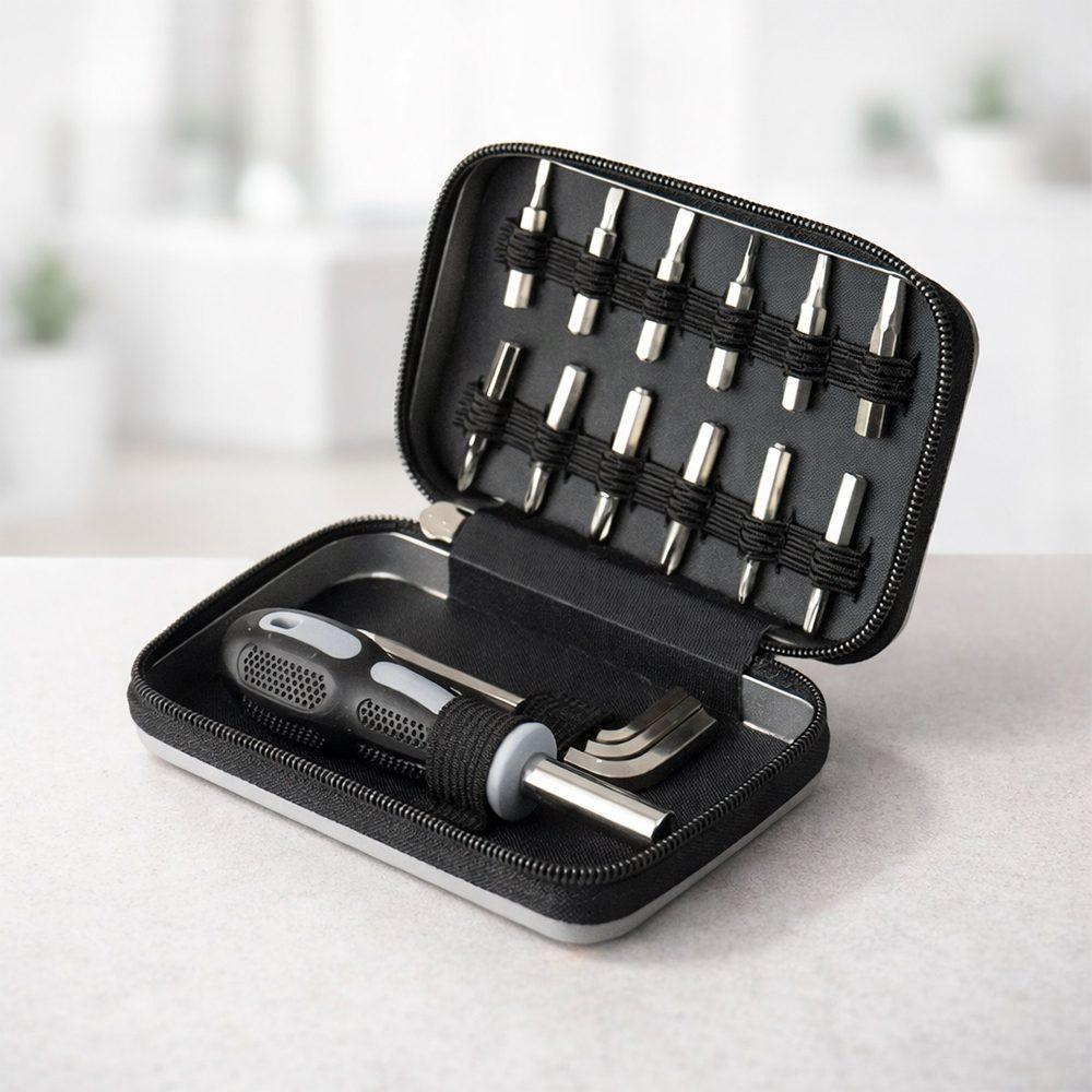 Kit ferramentas 16 peças UF1254 na cor Prata, brinde personalizado Sky Brindes