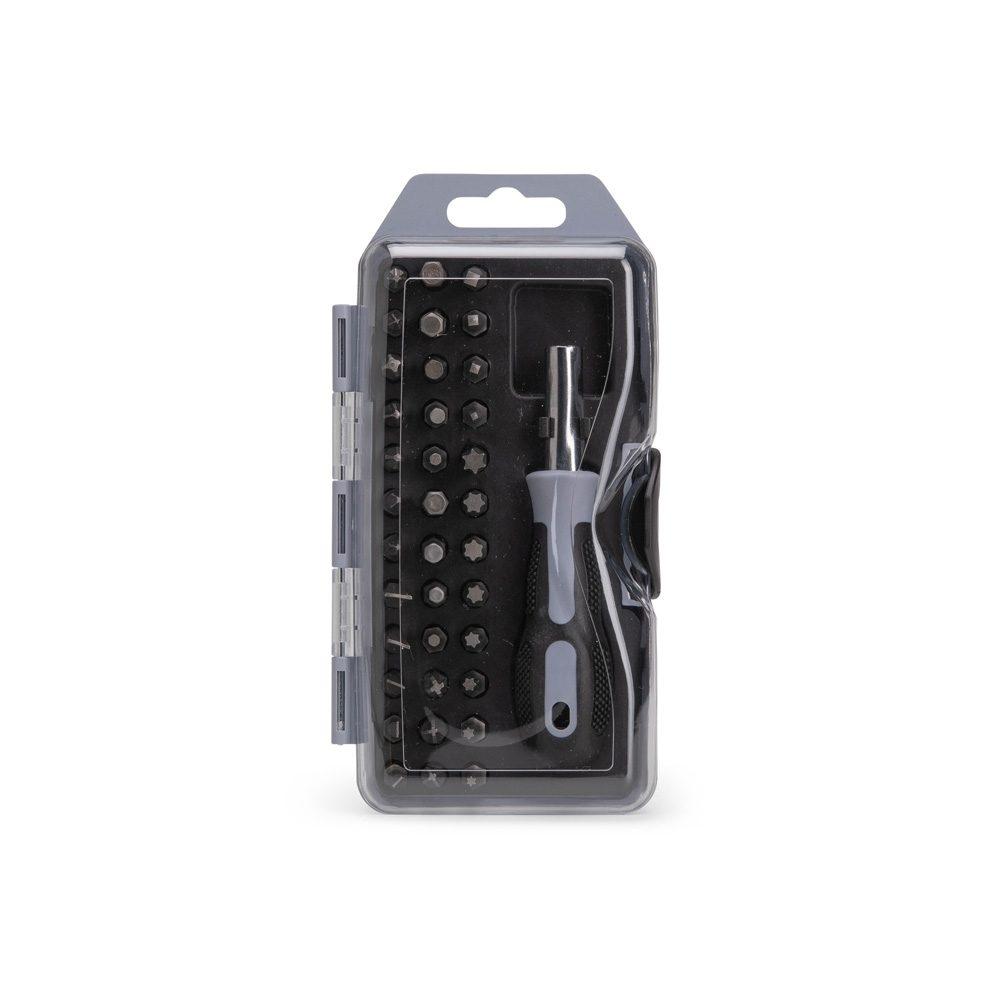 Kit ferramentas 37 peças UF1255 na cor Cinza, brinde personalizado Sky Brindes