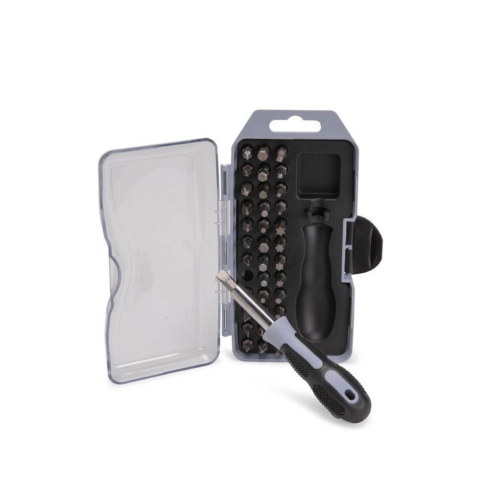 Kit ferramentas 37 peças UF1255 na cor Cinza, brinde personalizado Sky Brindes