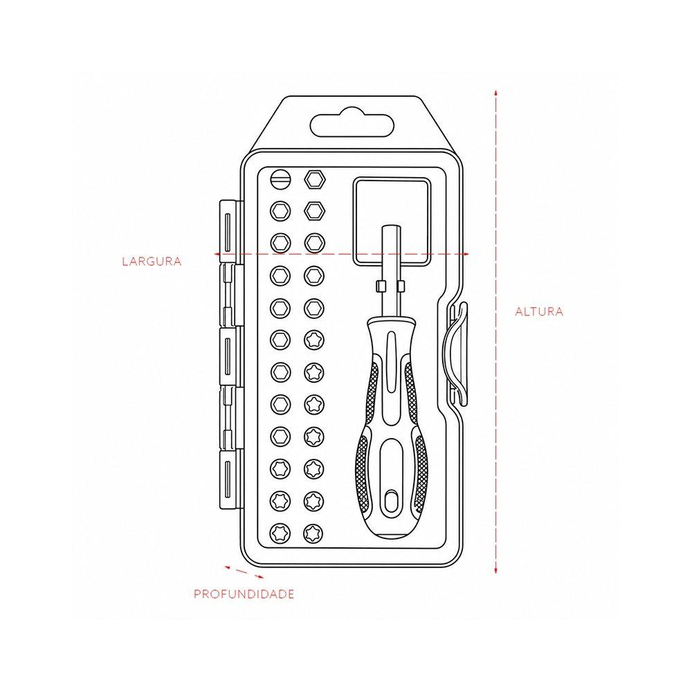 Kit ferramentas 37 peças UF1255 na cor Cinza, brinde personalizado Sky Brindes
