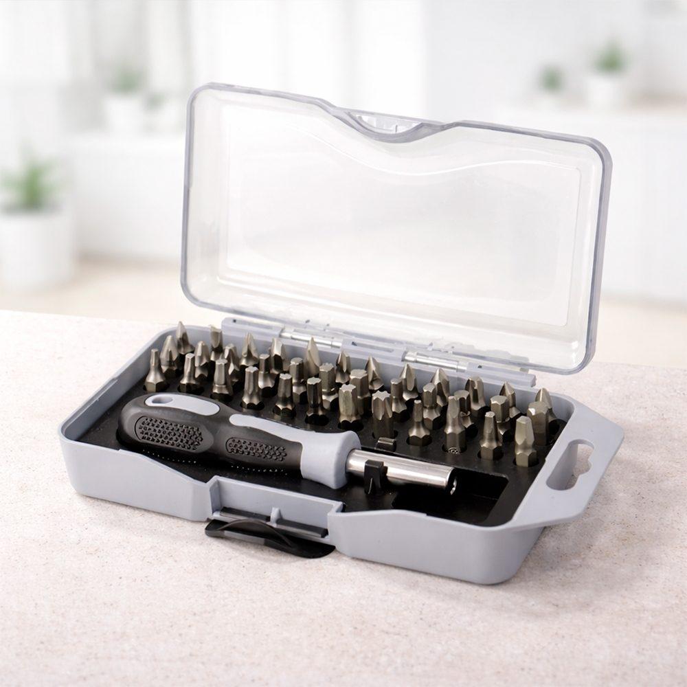 Kit ferramentas 37 peças UF1255 na cor Cinza, brinde personalizado Sky Brindes