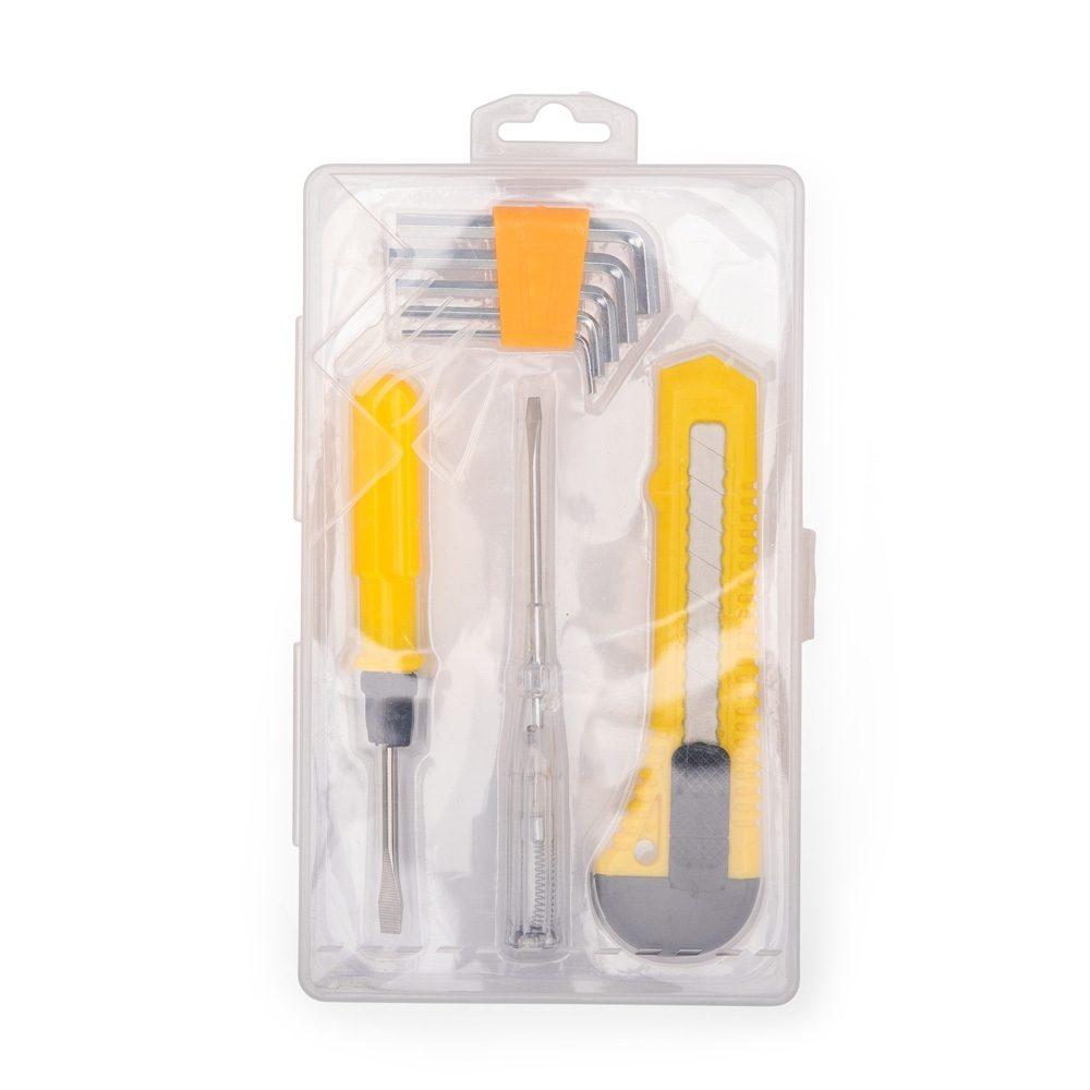 Kit ferramenta 4 peças UF1258 na cor Transparente e amarelo, brinde personalizado Sky Brindes