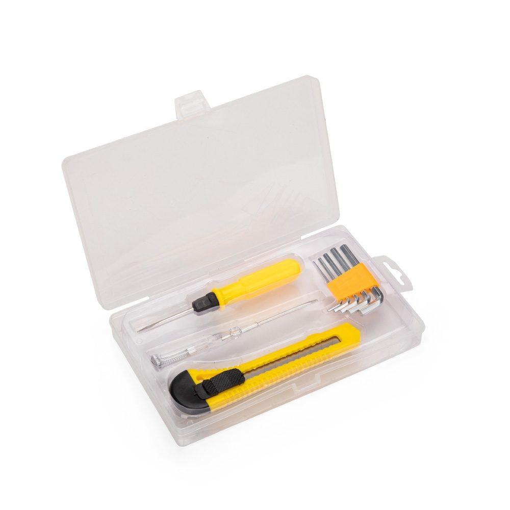 Kit ferramenta 4 peças UF1258 na cor Transparente e amarelo, brinde personalizado Sky Brindes