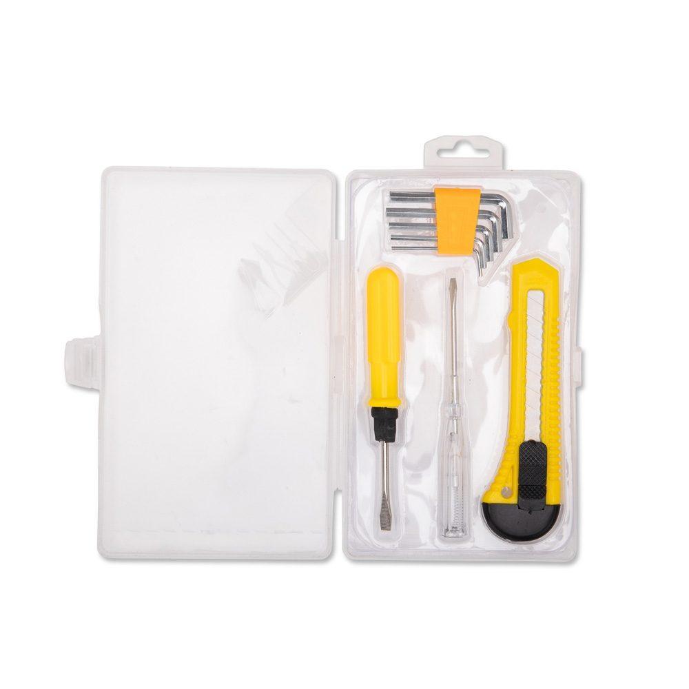 Kit ferramenta 4 peças UF1258 na cor Transparente e amarelo, brinde personalizado Sky Brindes