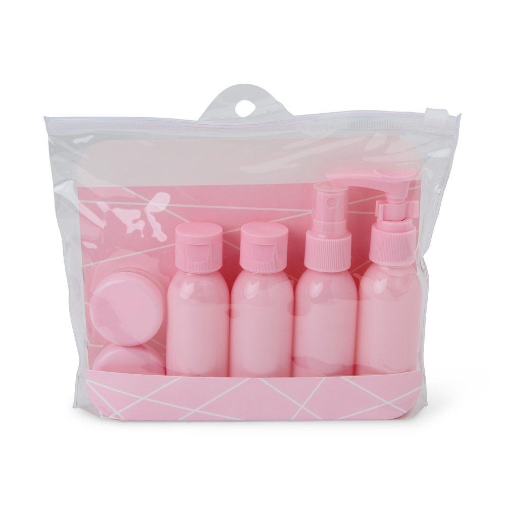 Kit Viagem Plástico 6 Peças VG1665 na cor Rosa, brinde personalizado Sky Brindes
