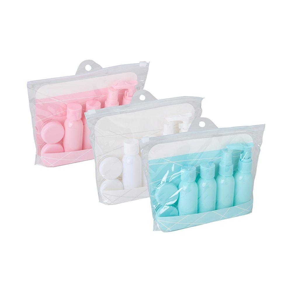 Kit Viagem Plástico 6 Peças VG1665 na cor Rosa, brinde personalizado Sky Brindes