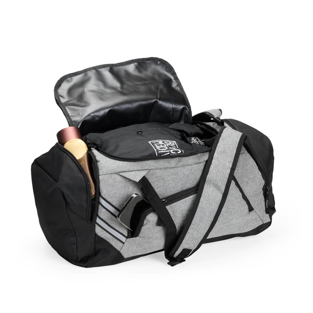 Bolsa de Viagem Poliéster 28 Litros VG1689 na cor Cinza, brinde personalizado Sky Brindes