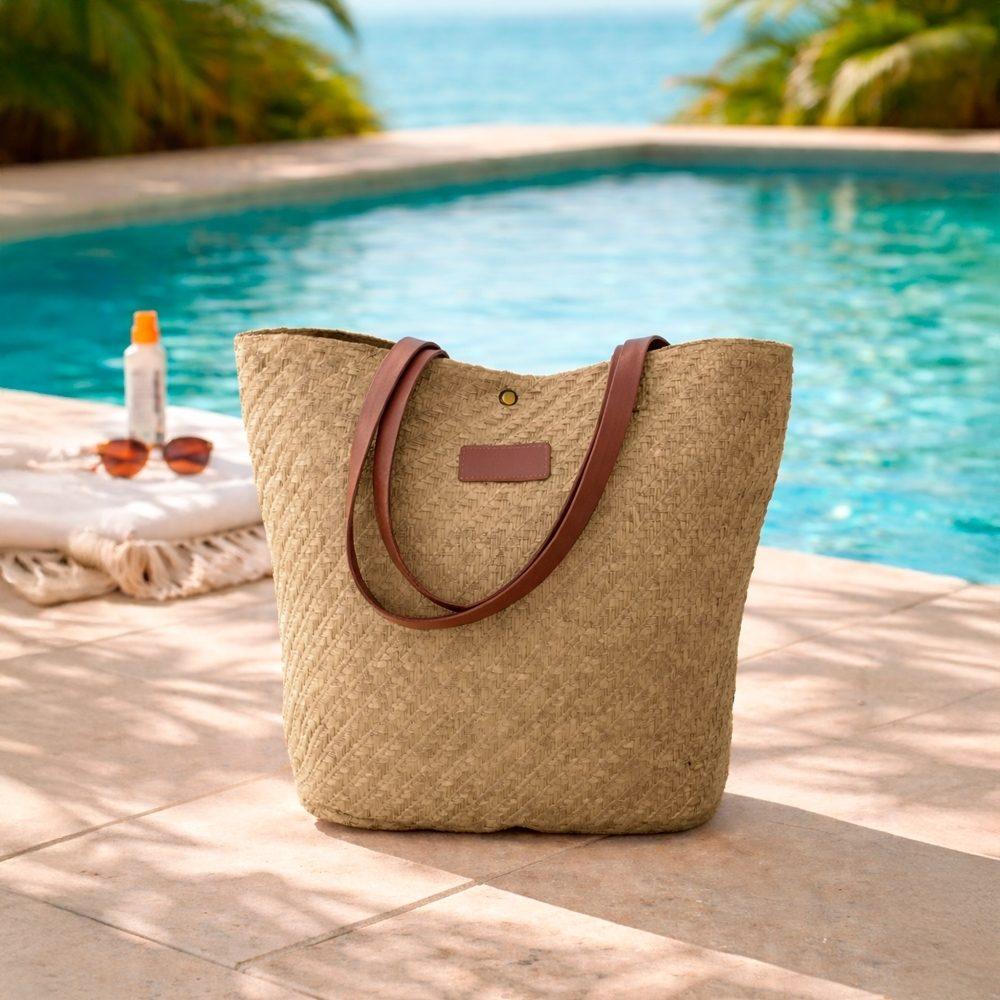 Bolsa Palha Trançada VG1717 na cor Bege, brinde personalizado Sky Brindes