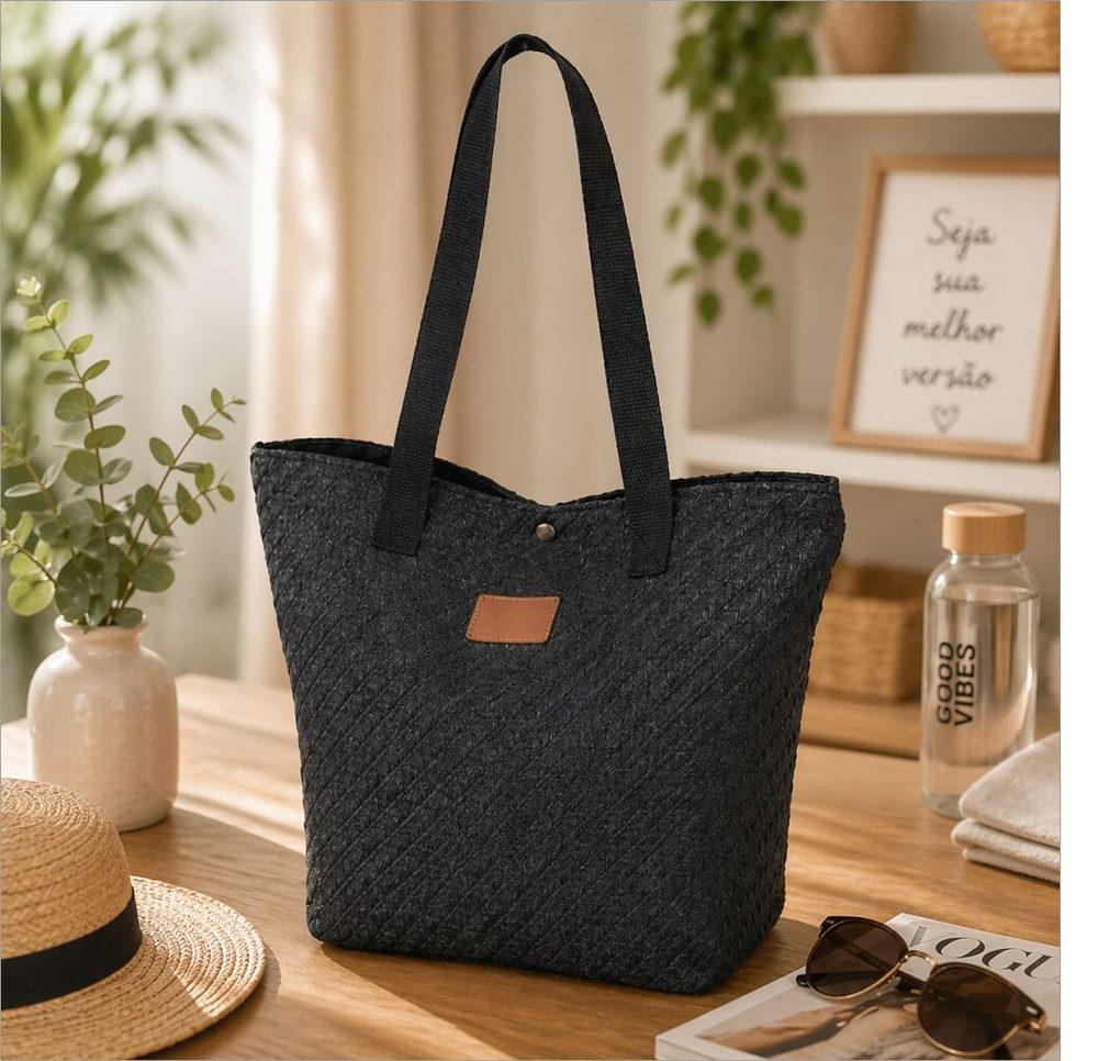 Bolsa Palha Trançada VG1718 na cor Preto, brinde personalizado Sky Brindes