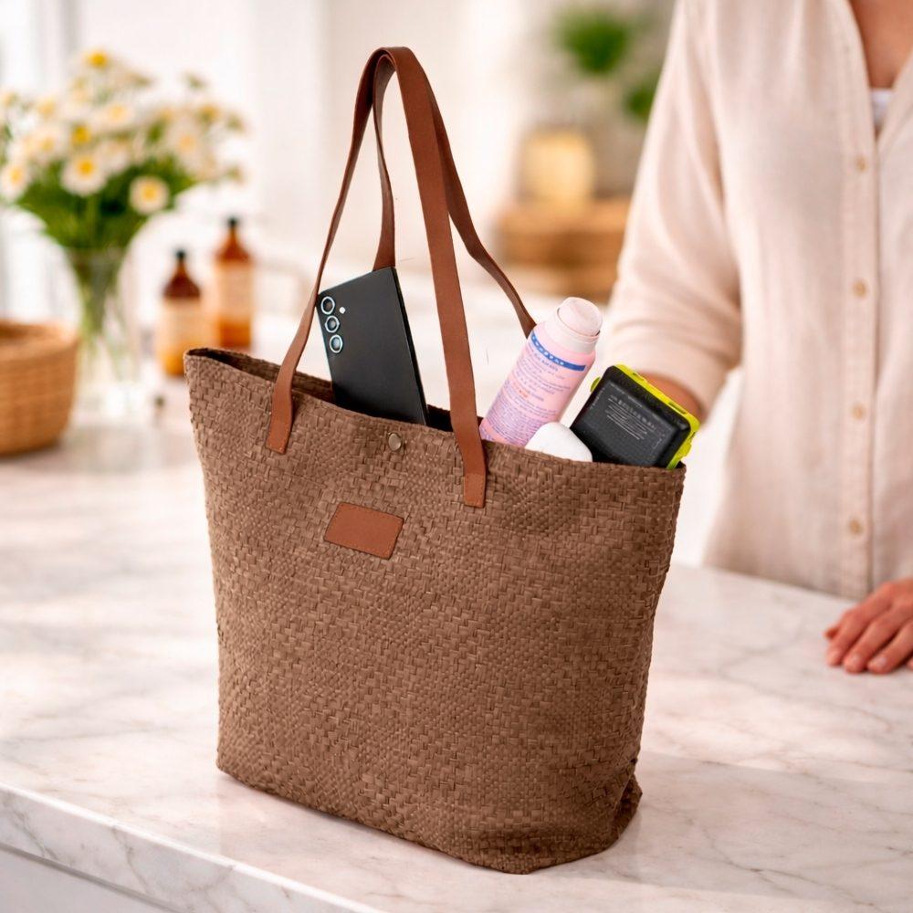 Bolsa Palha Trançada VG1719 na cor Marrom, brinde personalizado Sky Brindes