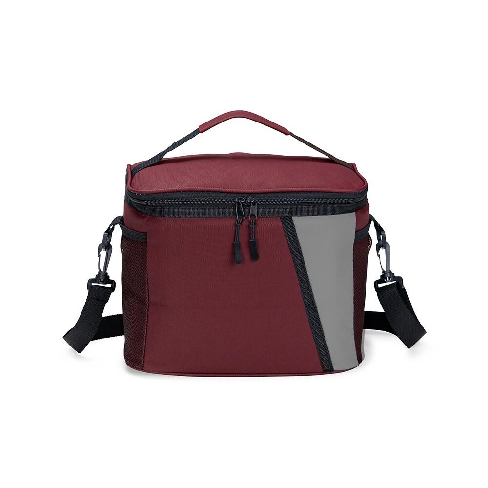 Bolsa térmica 12l VG1769 na cor Vermelho e inox, brinde personalizado Sky Brindes