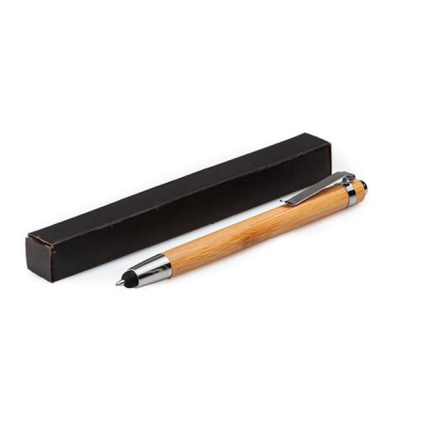 Caneta esferográfica em bambu e metal com ponta touch