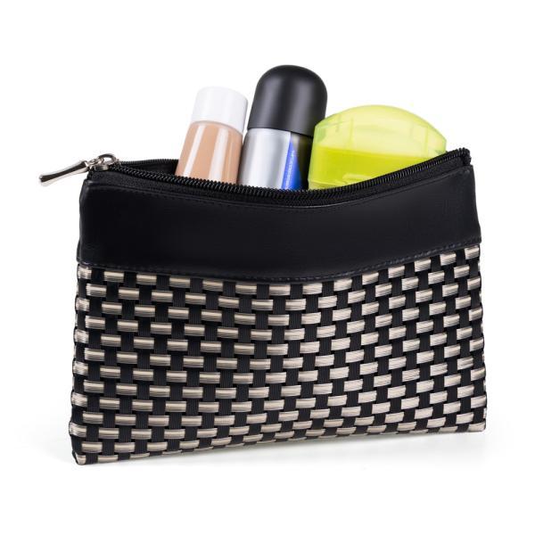 Necessaire em pvc e material sintético - preto xadrez bege - 19x14 cm
