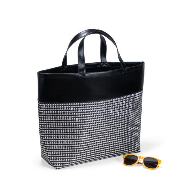 Sacola de praiapiquenique em pvc e material sintético - preto xadrez prata - 48x33x13 cm