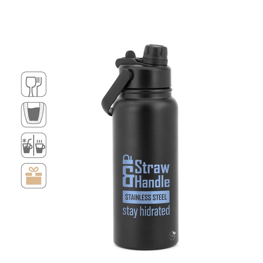 Garrafa em aço inox 90% reciclado, com parede dupla isolada a vácuo (830 ml)