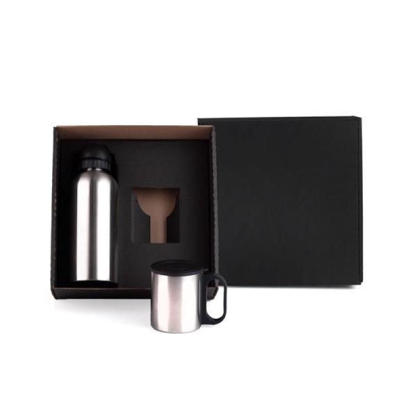 Conj. de garrafa e caneca em aço inox 600180 ml - 2 pçs