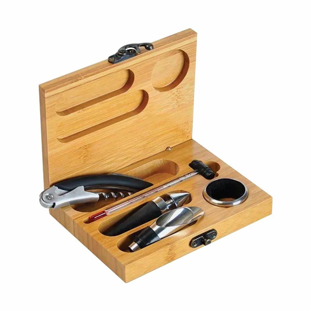 Kit Vinho Com Estojo Em Bambu