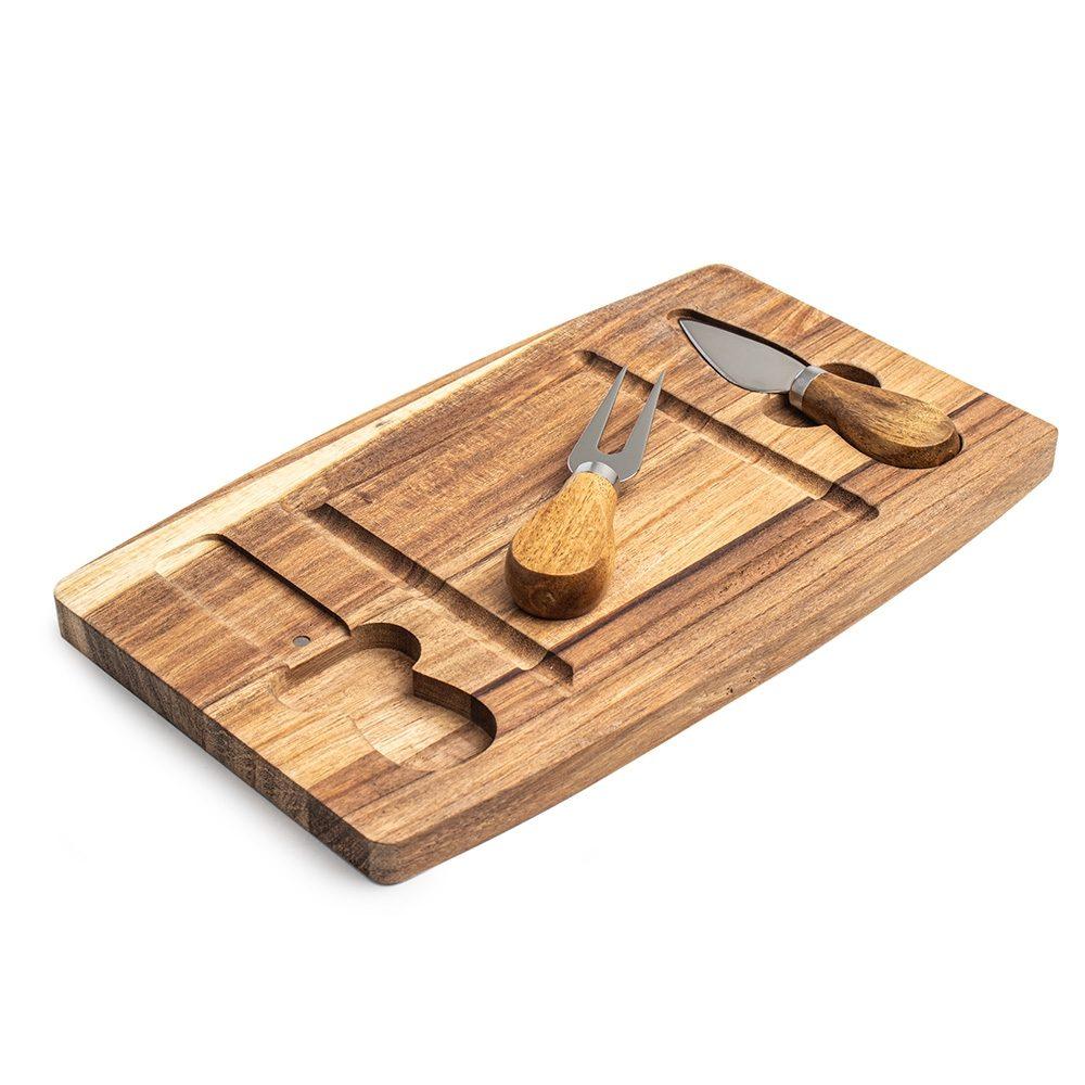 Kit queijo 2 pçs + tábua quadrada